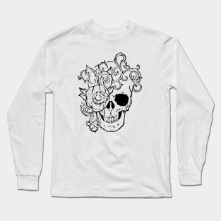 Filigree Skull With Flower Original Art Long Sleeve T-Shirt